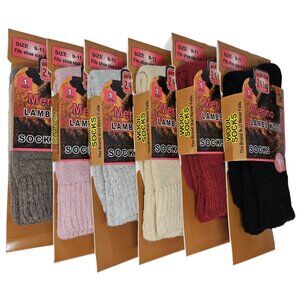 6 x Women Lamb Wool Socks Warm Winter Hiking Merino Lamb Wool Socks, Size 9-11